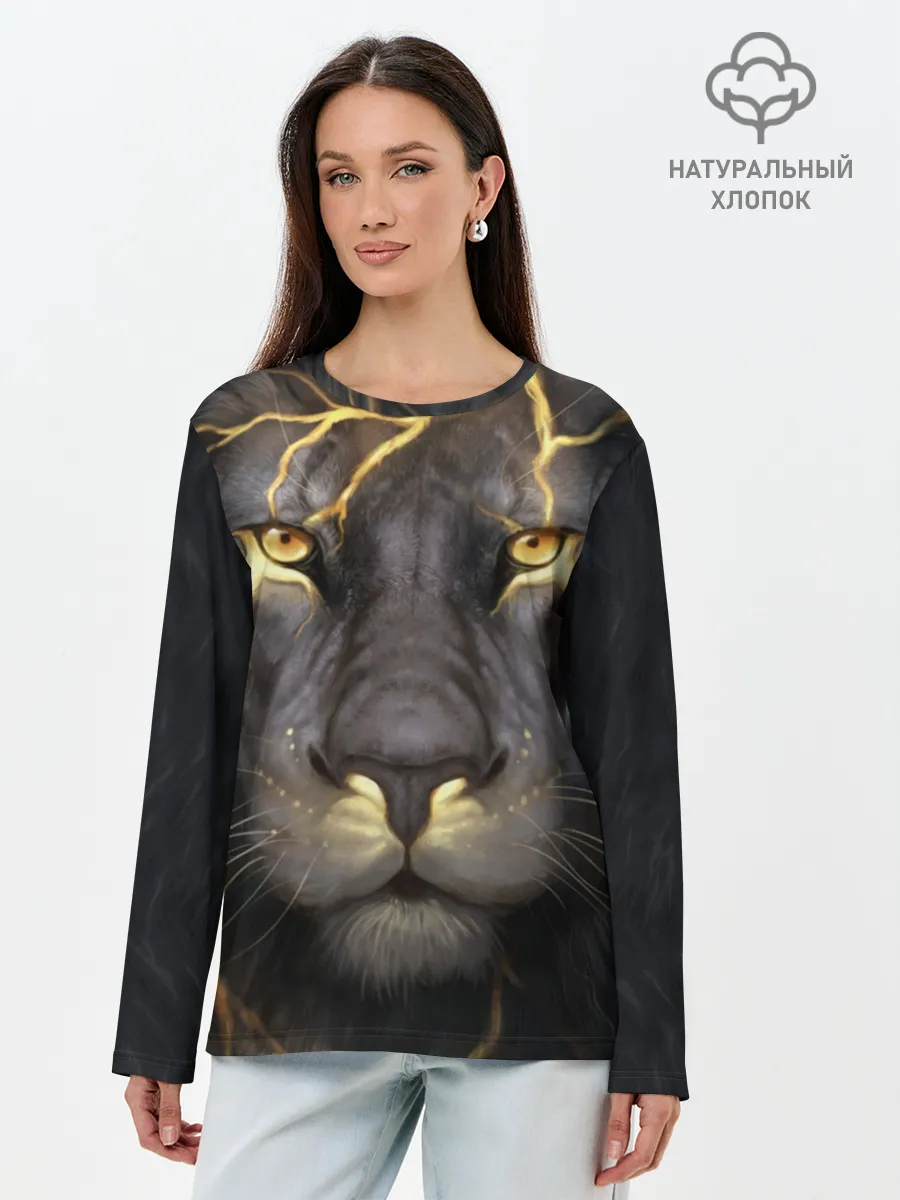 Лонгслив женский. Хлопок / Лев с молнией