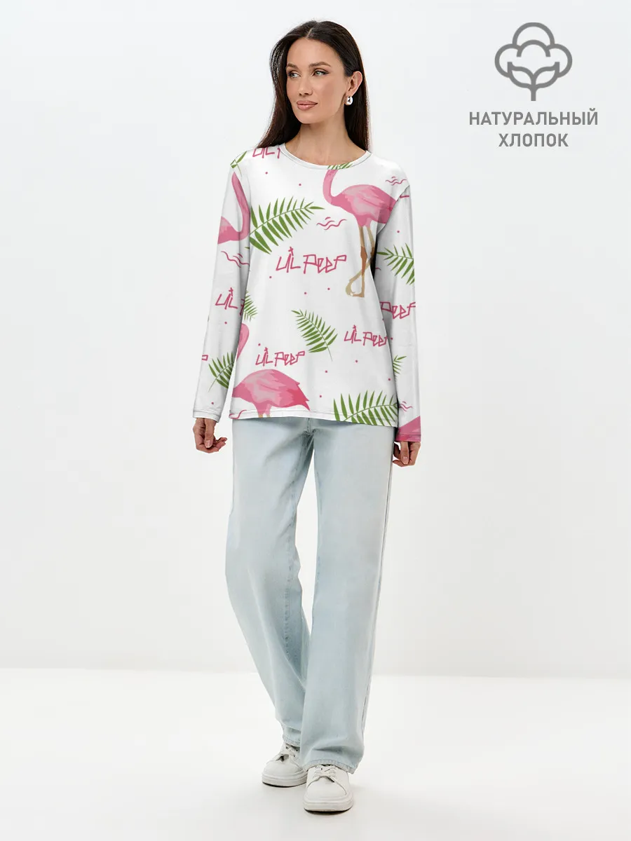 Лонгслив женский. Хлопок / Lil Peep pink flamingo
