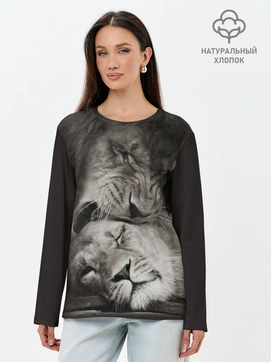 Лонгслив женский. Хлопок / Лев и львица