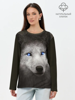 Лонгслив женский. Хлопок / Голубоглазый волк