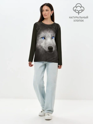 Лонгслив женский. Хлопок / Голубоглазый волк