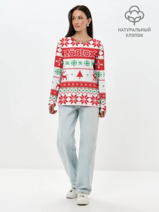 Лонгслив женский. Хлопок / Новогодний Roblox