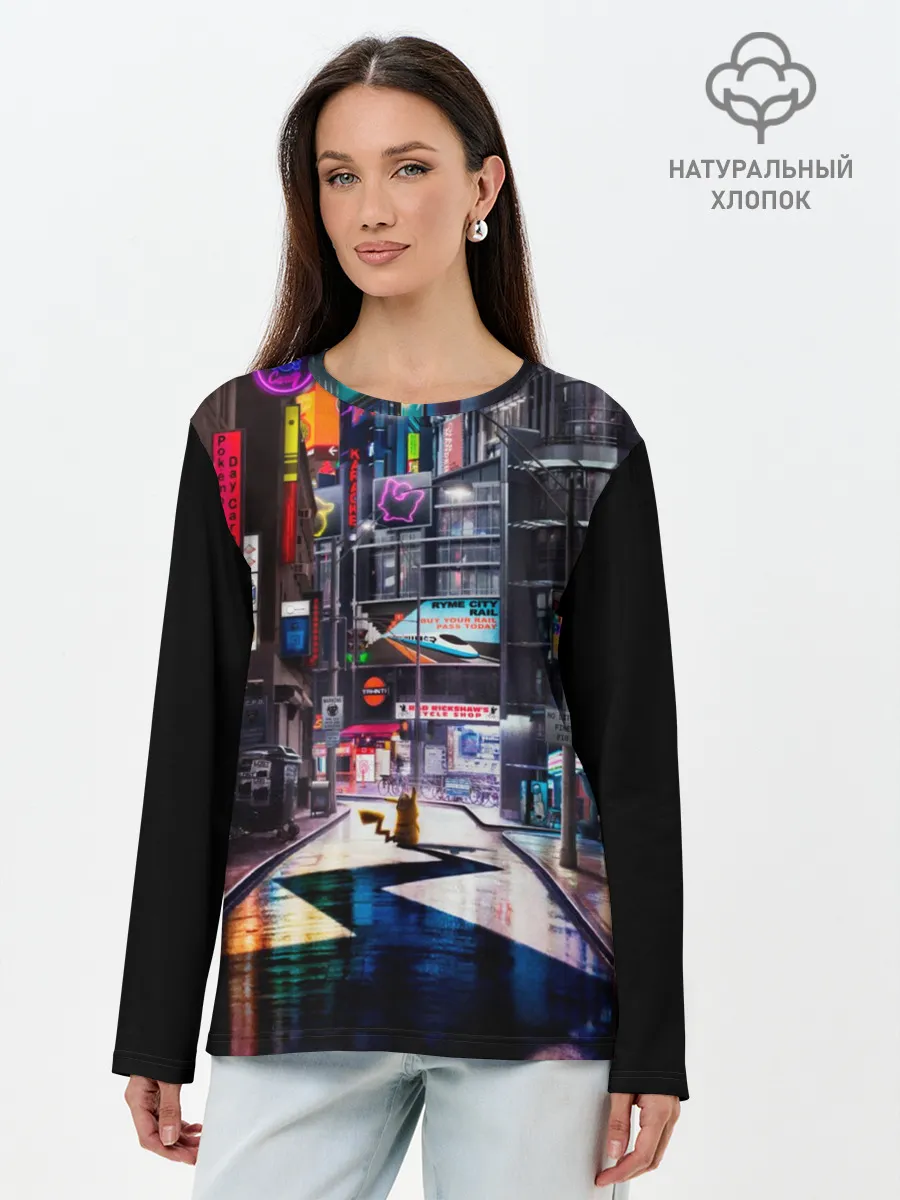 Лонгслив женский. Хлопок / Покемон. Детектив Пикачу