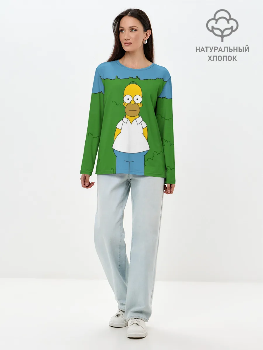 Лонгслив женский. Хлопок / Гомер Симпсон в кустах