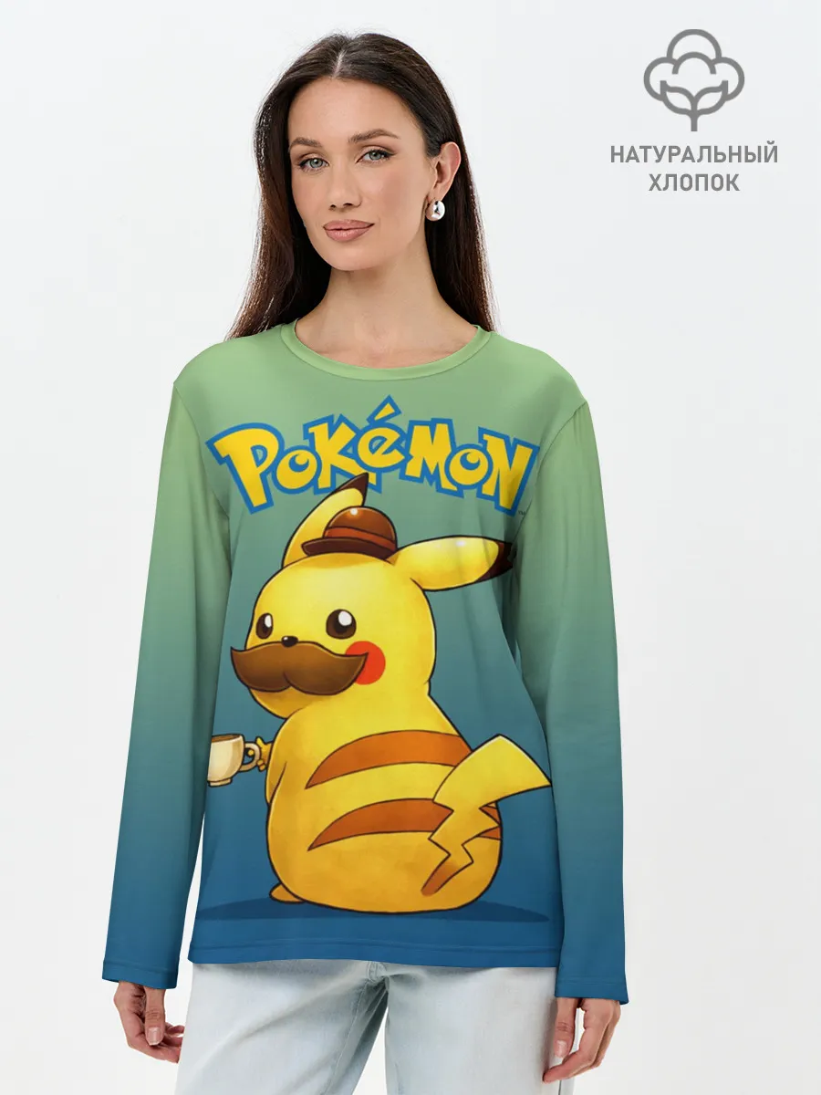 Лонгслив женский. Хлопок / Детектив Пикачу покемон
