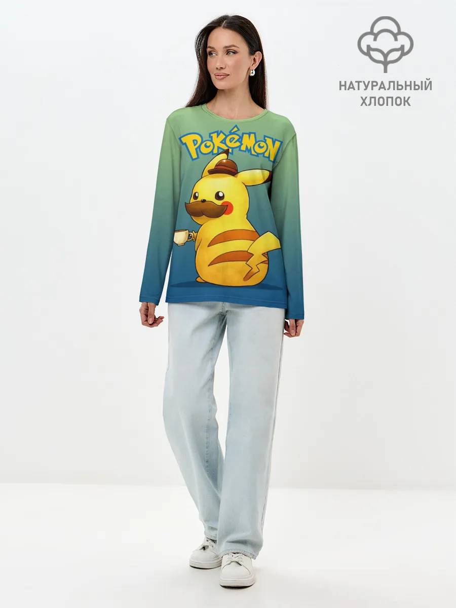 Лонгслив женский. Хлопок / Детектив Пикачу покемон