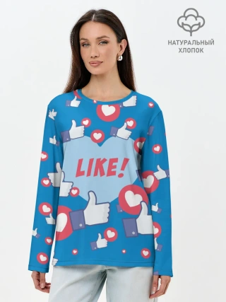 Лонгслив женский. Хлопок / Лайки и сердечки