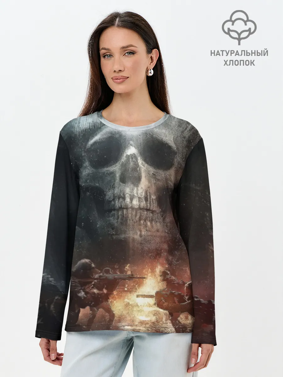 Лонгслив женский. Хлопок / Battlefield Череп