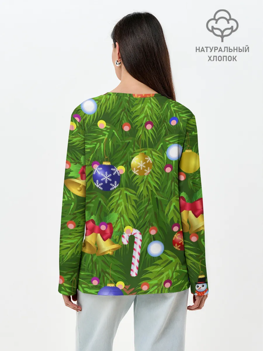 Лонгслив женский. Хлопок / Ёлка новогодняя