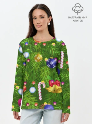 Лонгслив женский. Хлопок / Ёлка новогодняя