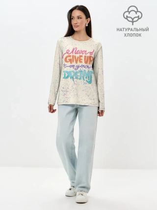 Лонгслив женский. Хлопок / Никогда не сдавайся