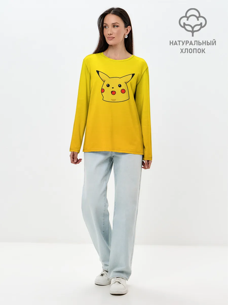 Лонгслив женский. Хлопок / Покемоны. Удивленный Пикачу