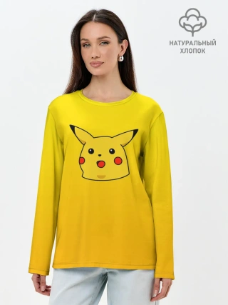 Лонгслив женский. Хлопок / Покемоны. Удивленный Пикачу