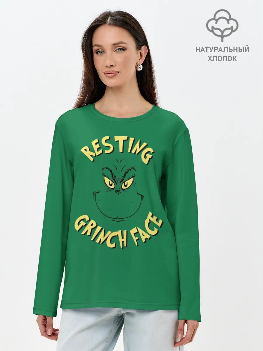 Лонгслив женский. Хлопок / Resting Grinch Face
