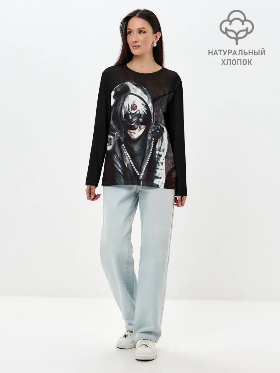 Лонгслив женский. Хлопок / Ken Kaneki в капюшоне