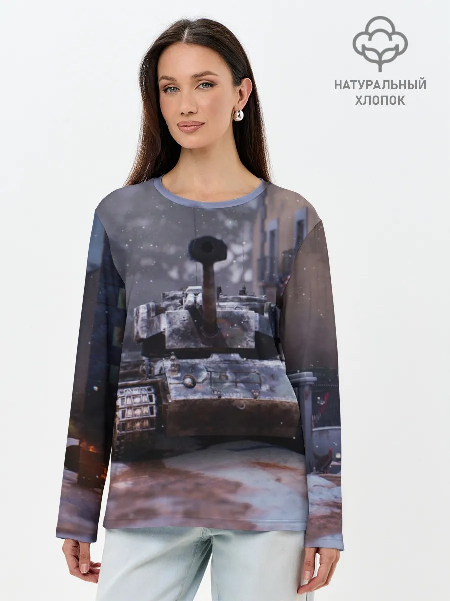 Лонгслив женский. Хлопок / Танк в засаде