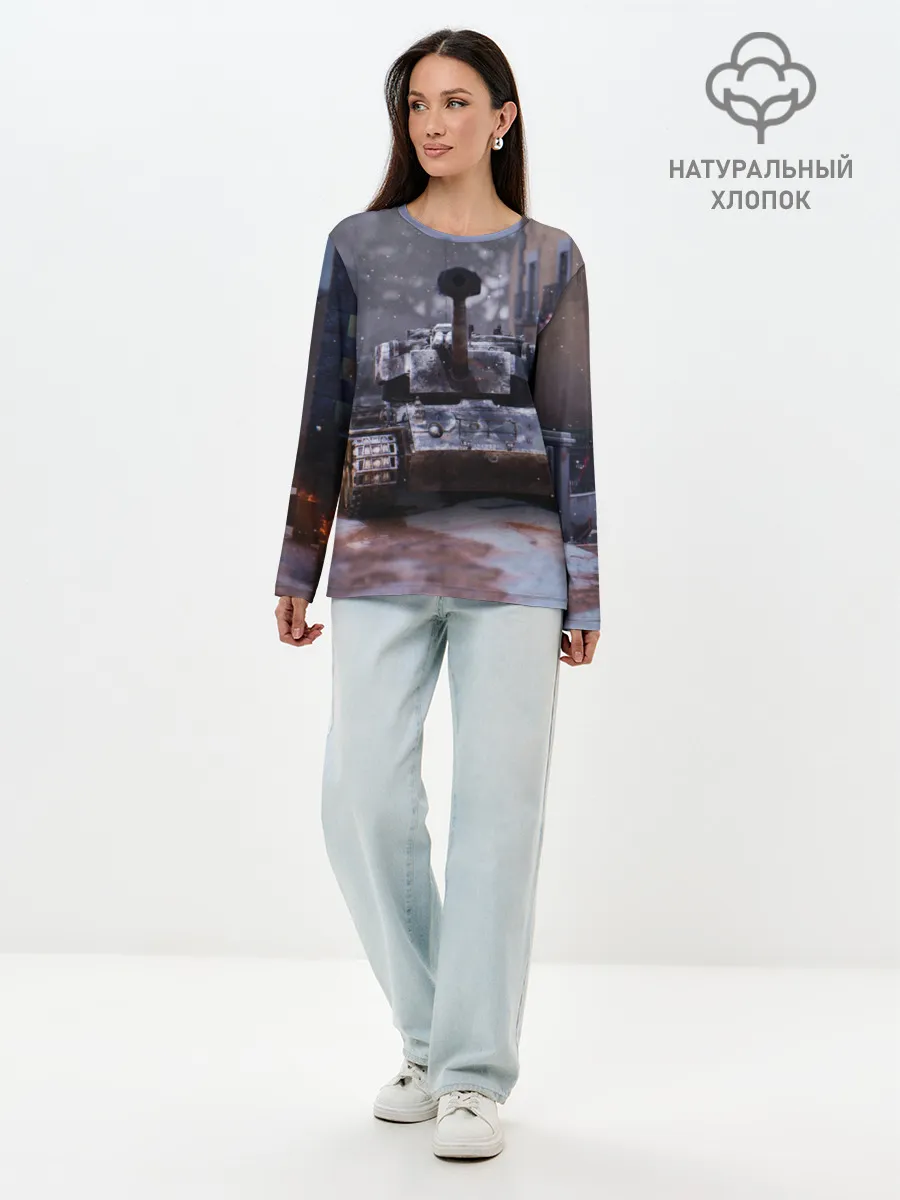 Лонгслив женский. Хлопок / Танк в засаде