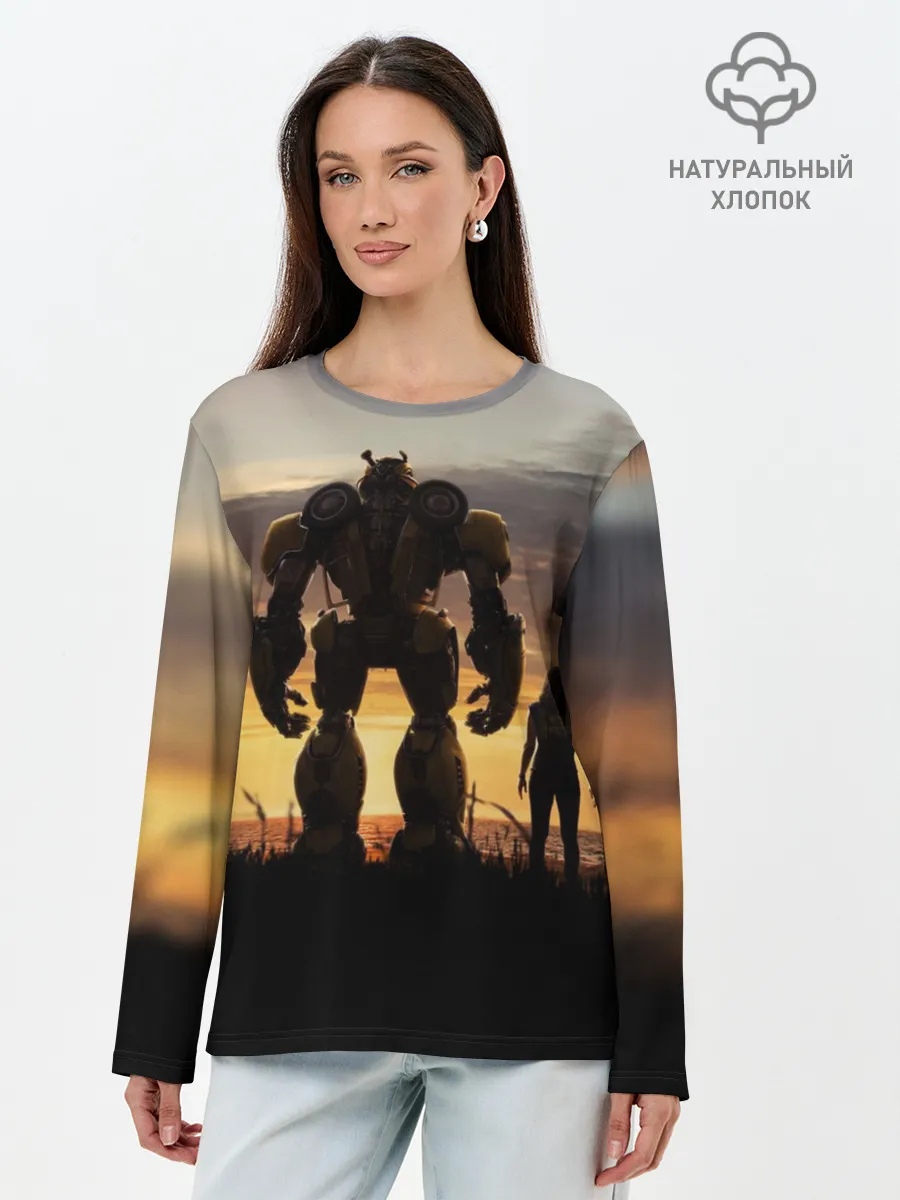 Лонгслив женский. Хлопок / Бамблби и Чарли на закате