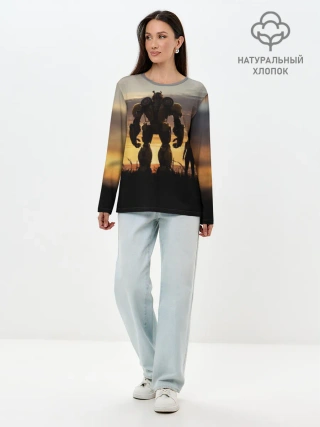 Лонгслив женский. Хлопок / Бамблби и Чарли на закате