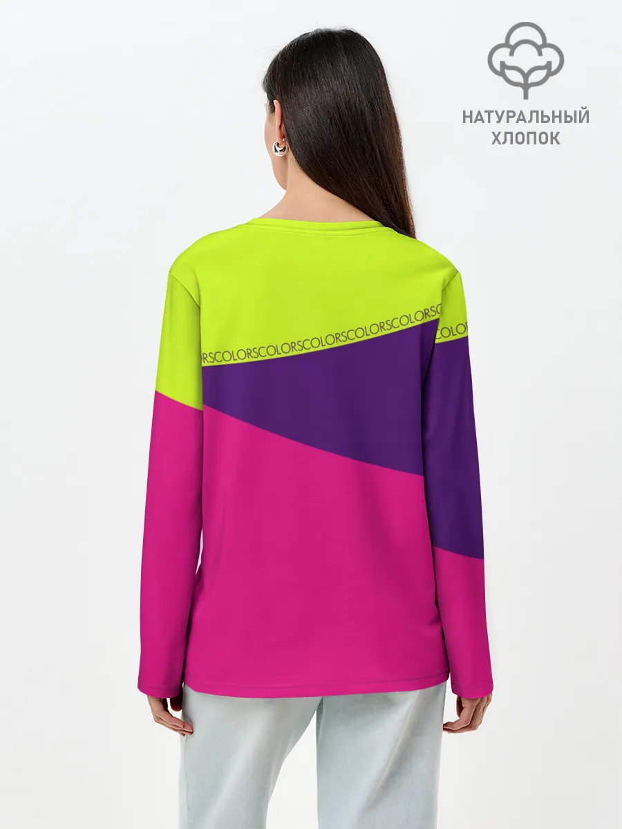 Лонгслив женский. Хлопок / Треугольники с розовым