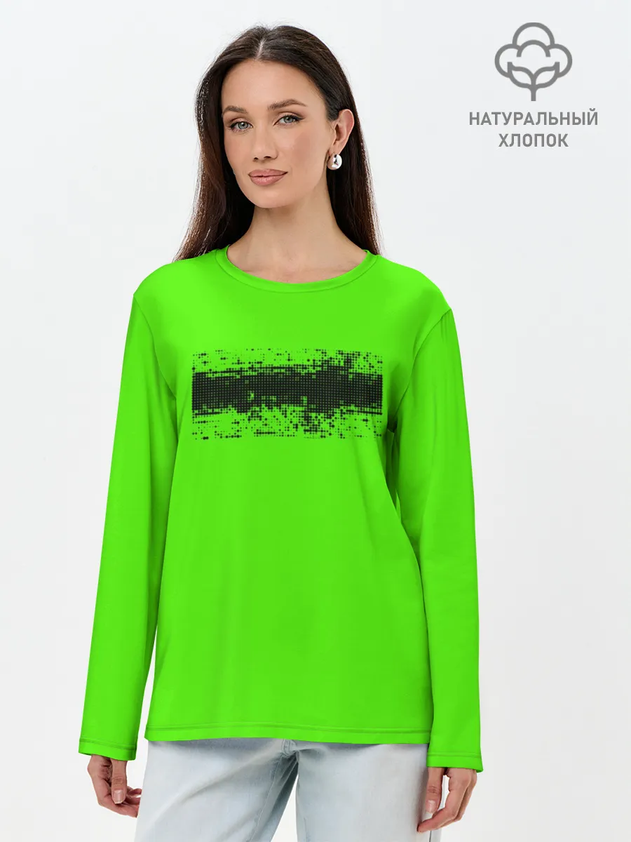 Лонгслив женский. Хлопок / Гранж зеленый