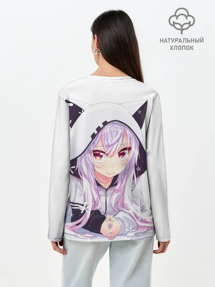 Лонгслив женский. Хлопок / Няшная тян