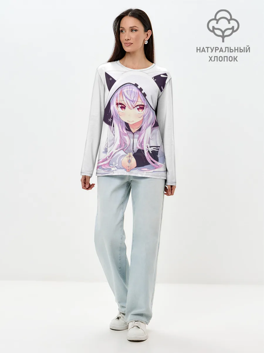 Лонгслив женский. Хлопок / Няшная тян