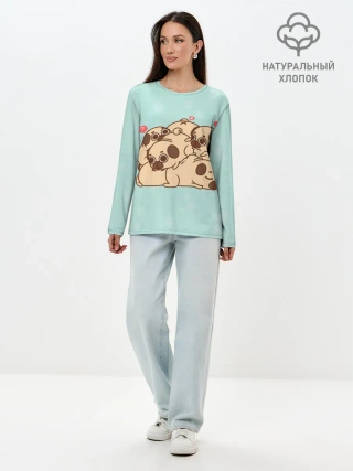 Лонгслив женский. Хлопок / Мопсы