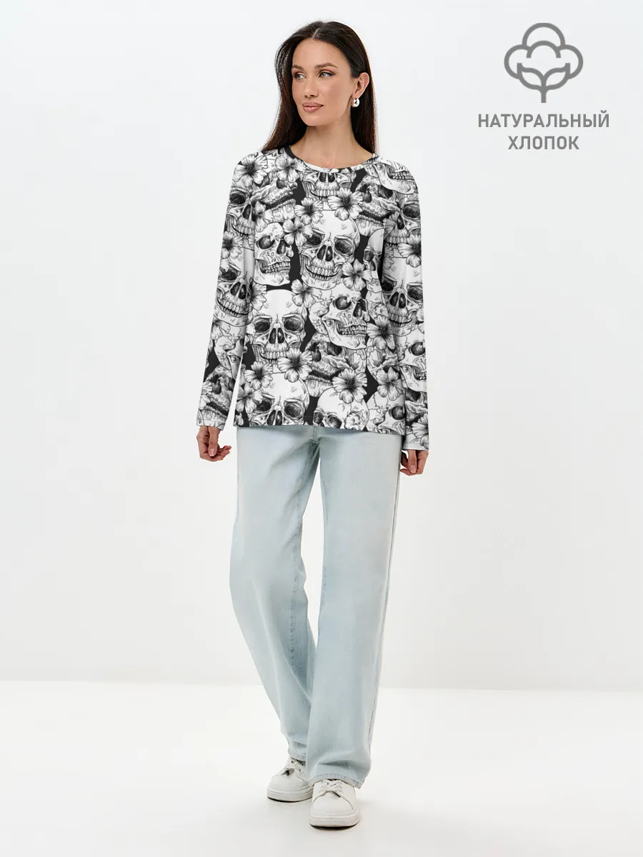 Лонгслив женский. Хлопок / Черепа