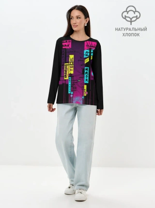 Лонгслив женский. Хлопок / Неоновый город