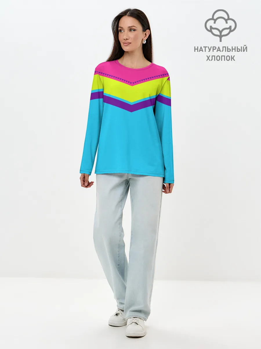 Лонгслив женский. Хлопок / Цветные треугольники_голубой