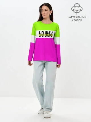Лонгслив женский. Хлопок / Serious зелено-розовый