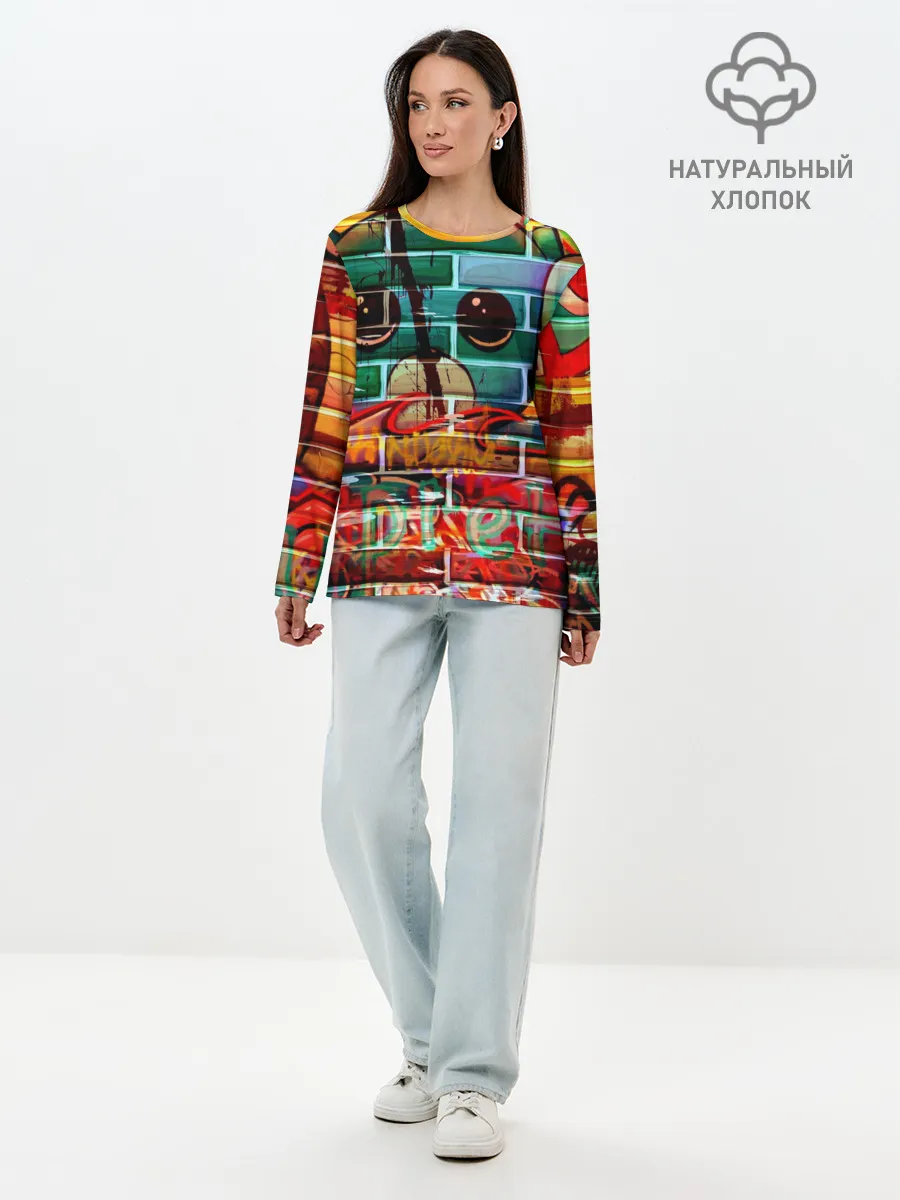Лонгслив женский. Хлопок / Милый Зверёк Граффити