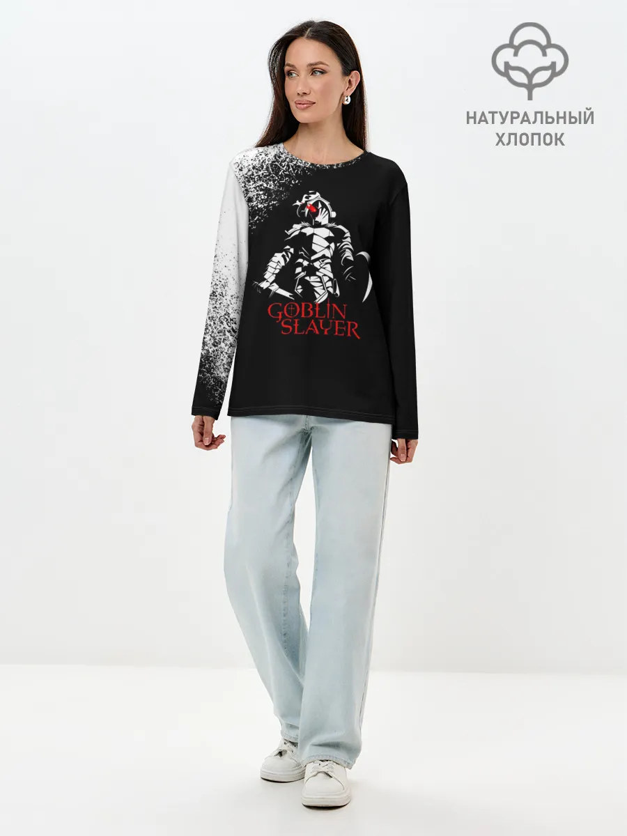 Лонгслив женский. Хлопок / Убийца Гоблинов черно-белый