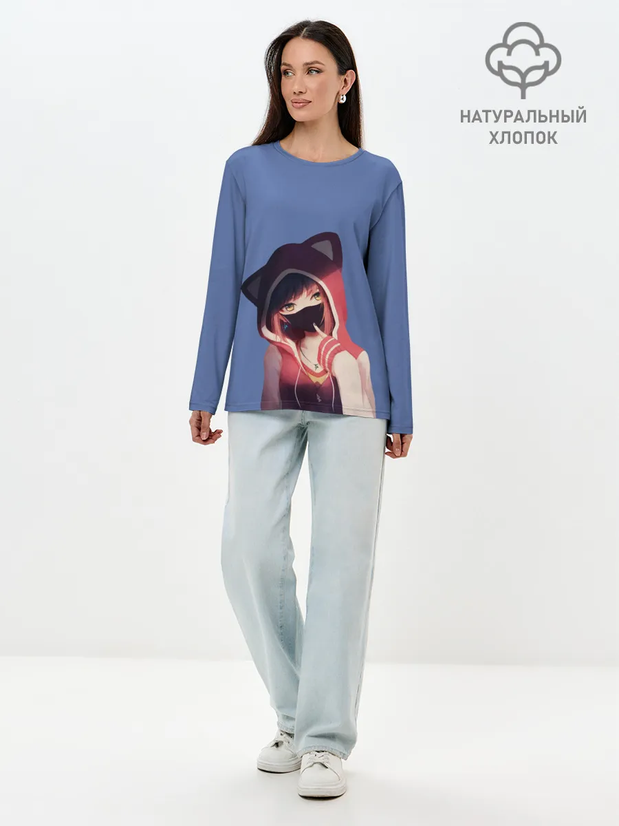 Лонгслив женский. Хлопок / Аниме девушка в маске с ушками