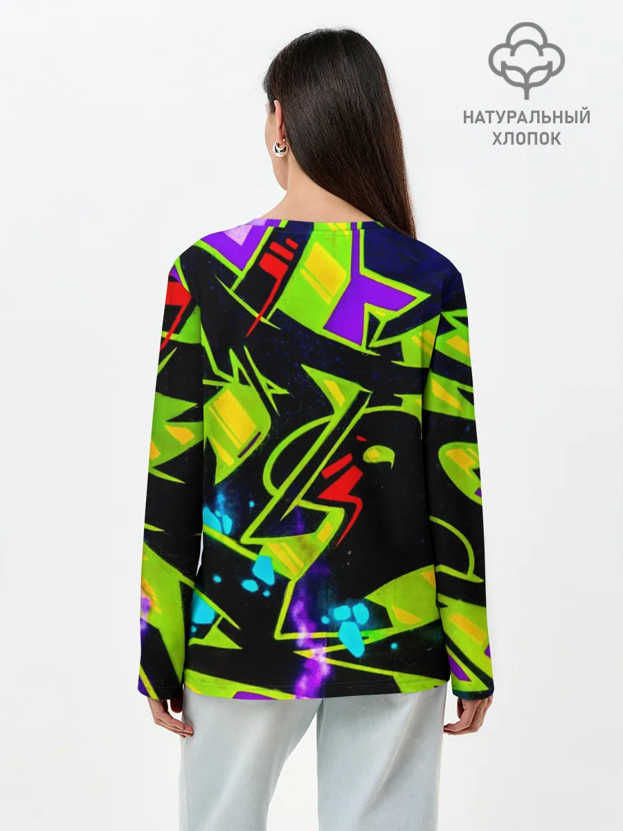 Лонгслив женский. Хлопок / Кислотное Граффити