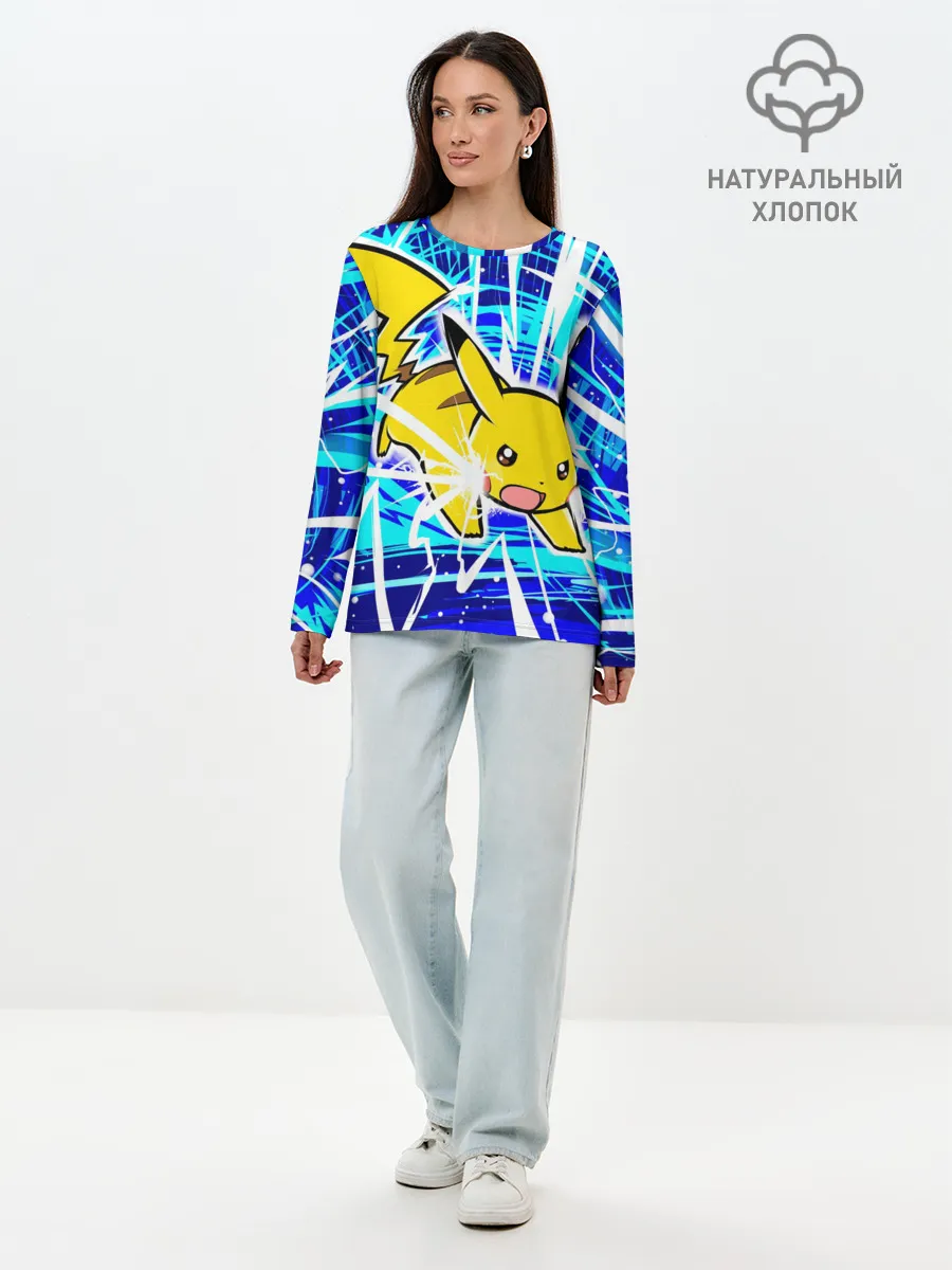 Лонгслив женский. Хлопок / Пикачу
