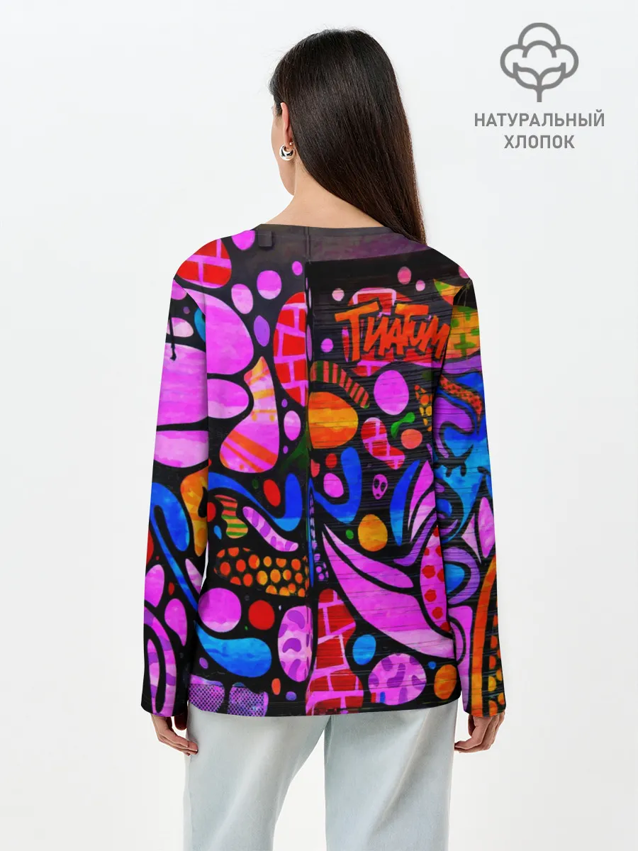 Лонгслив женский. Хлопок / Неоновое граффити
