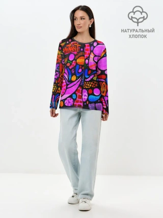 Лонгслив женский. Хлопок / Неоновое граффити