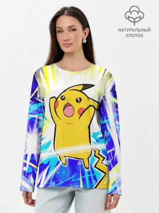 Лонгслив женский. Хлопок / Пикачу
