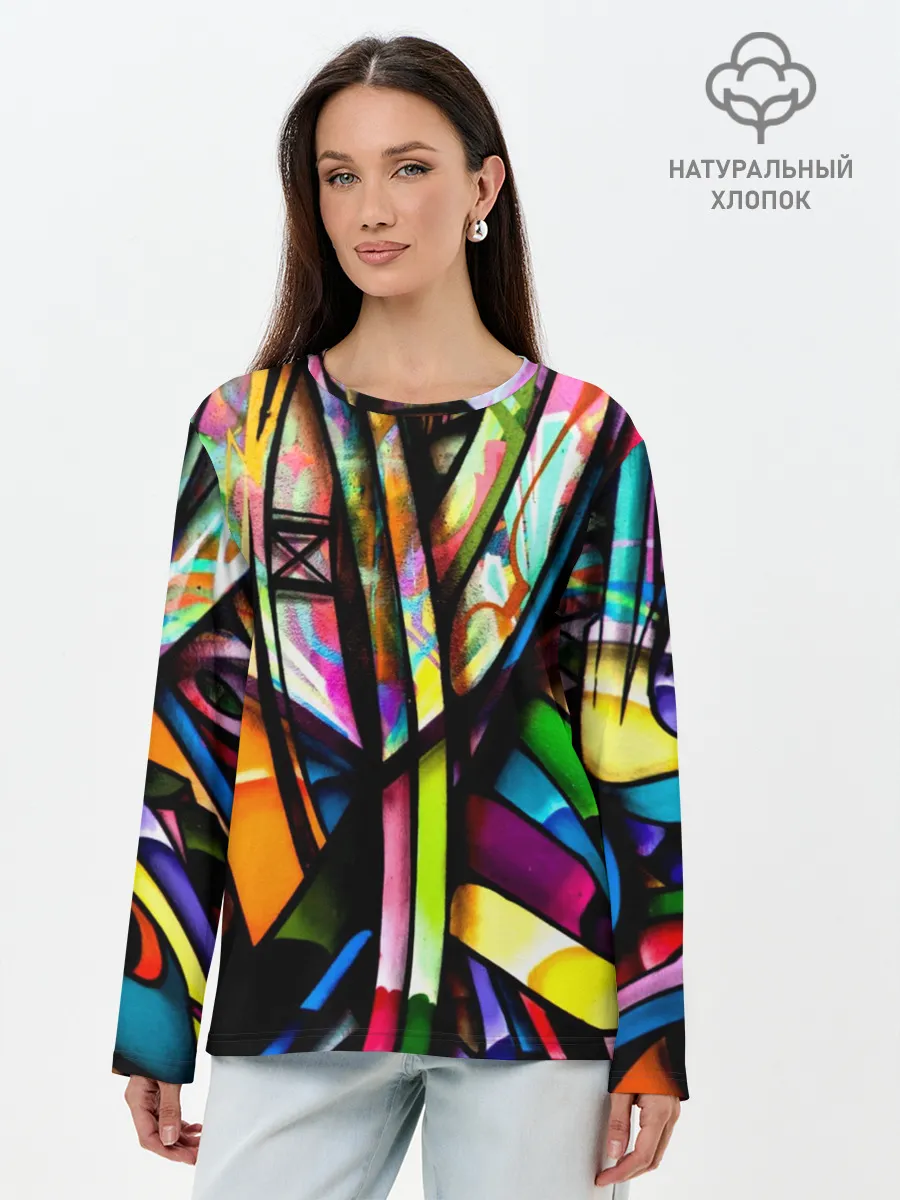 Лонгслив женский. Хлопок / Красочное граффити