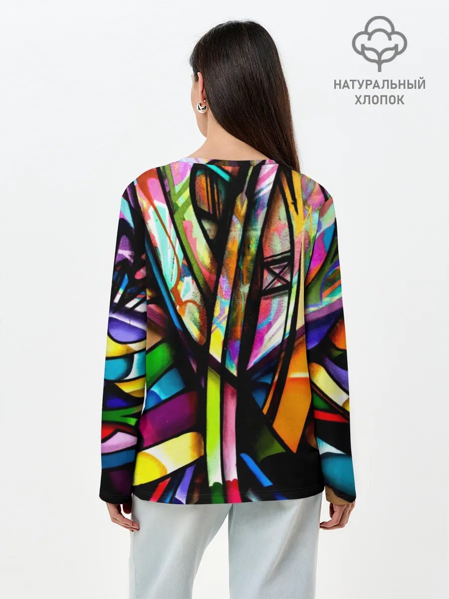 Лонгслив женский. Хлопок / Красочное граффити