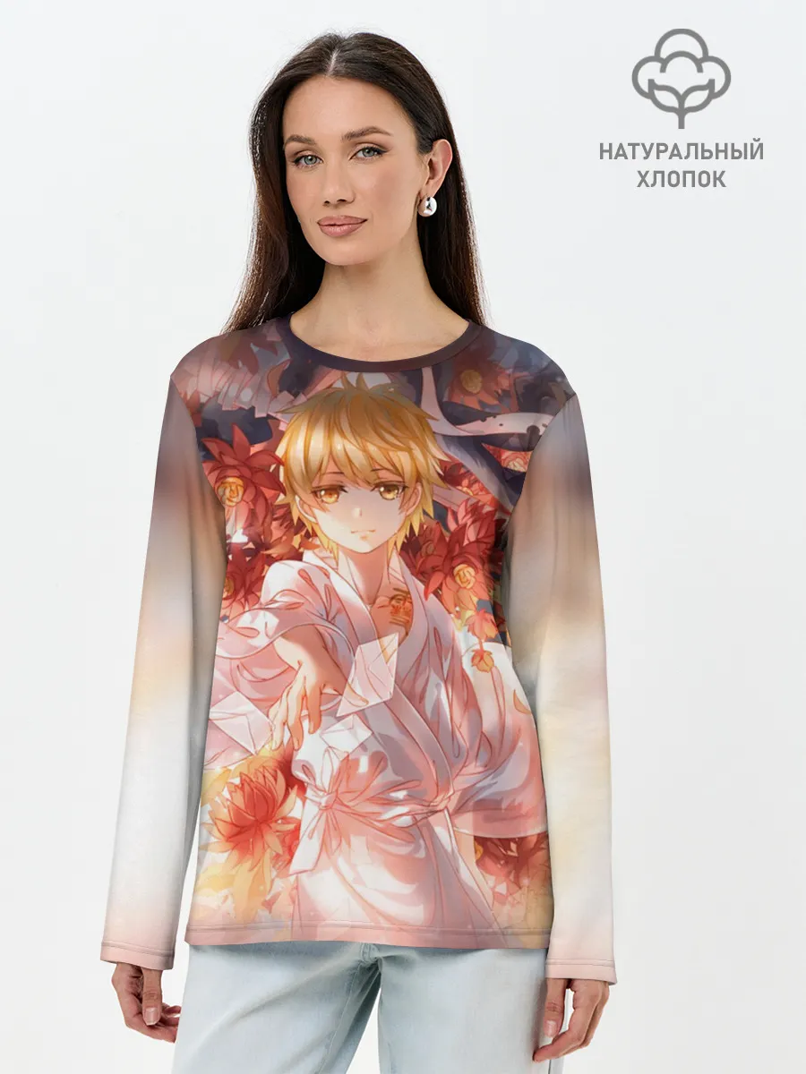 Лонгслив женский. Хлопок / БЕЗДОМНЫЙ БОГ. Юкинэ в цветах