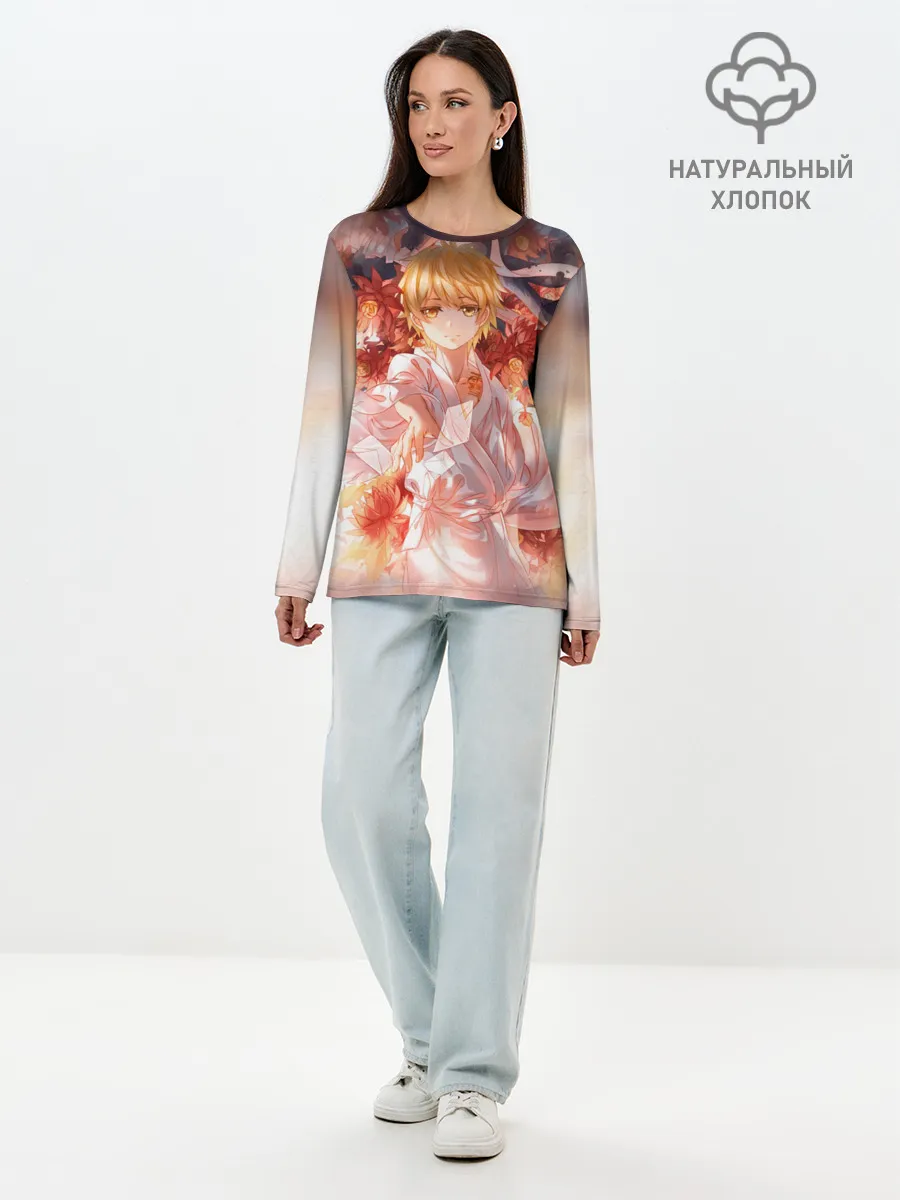 Лонгслив женский. Хлопок / БЕЗДОМНЫЙ БОГ. Юкинэ в цветах