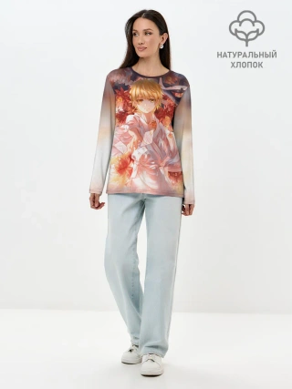 Лонгслив женский. Хлопок / БЕЗДОМНЫЙ БОГ. Юкинэ в цветах