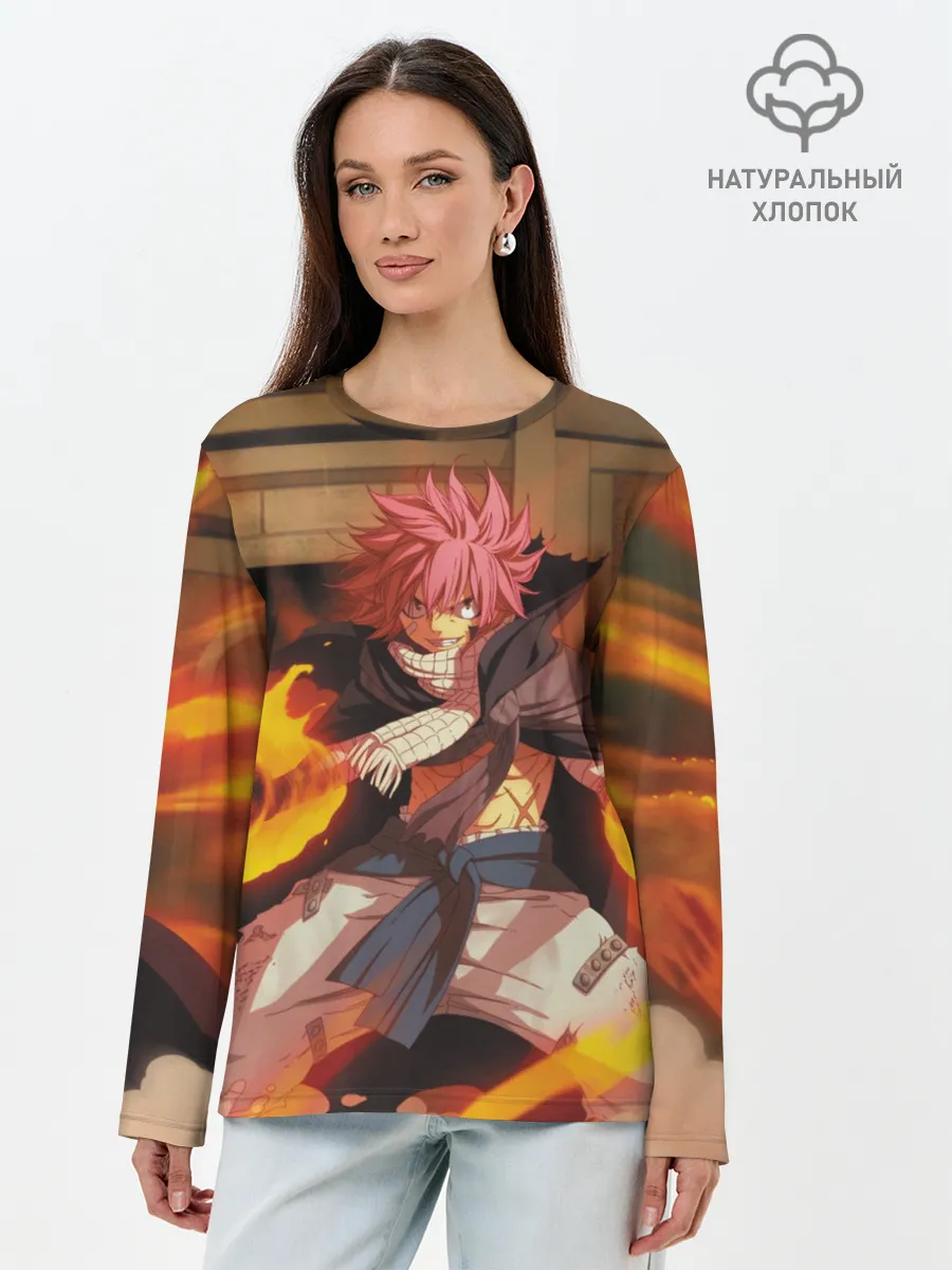 Лонгслив женский. Хлопок / Нацу огненный боец