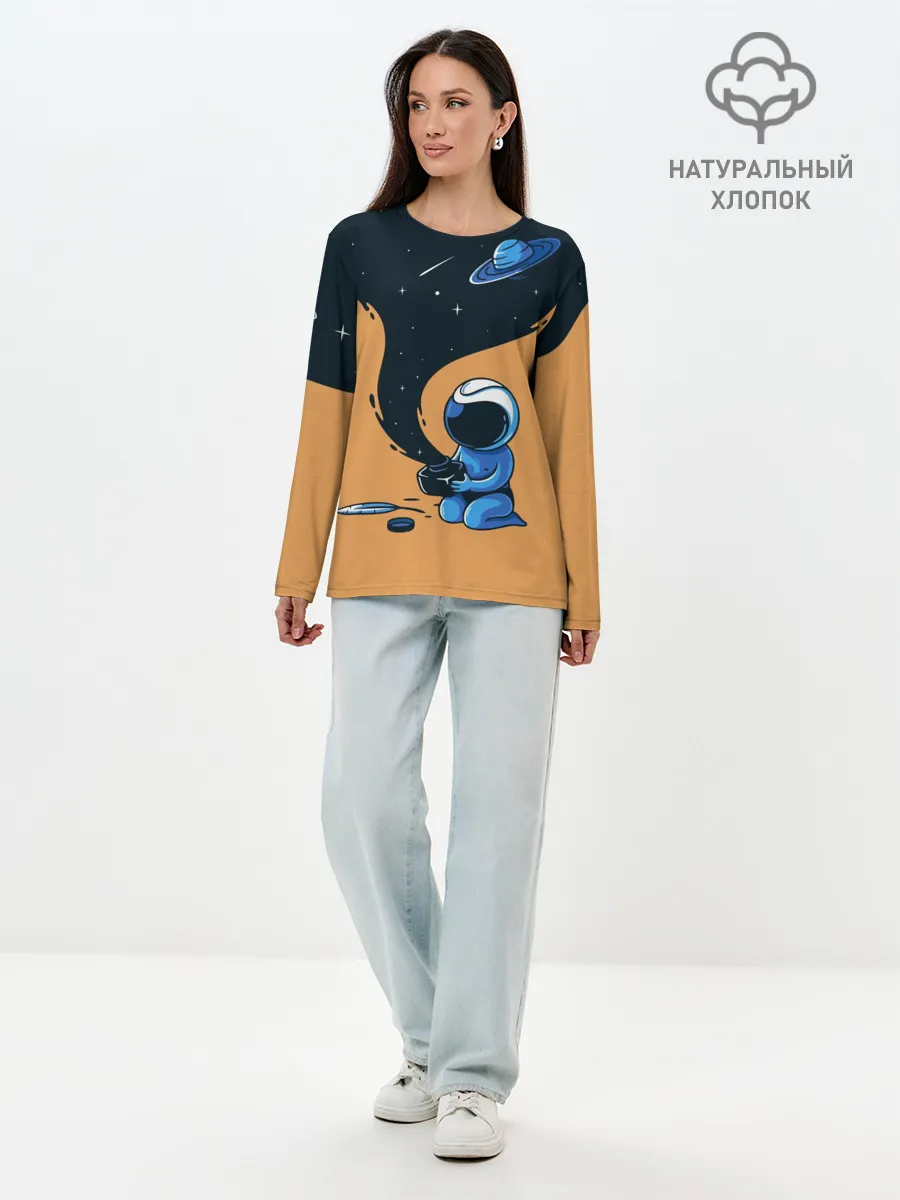 Лонгслив женский. Хлопок / Космонавт и чернила