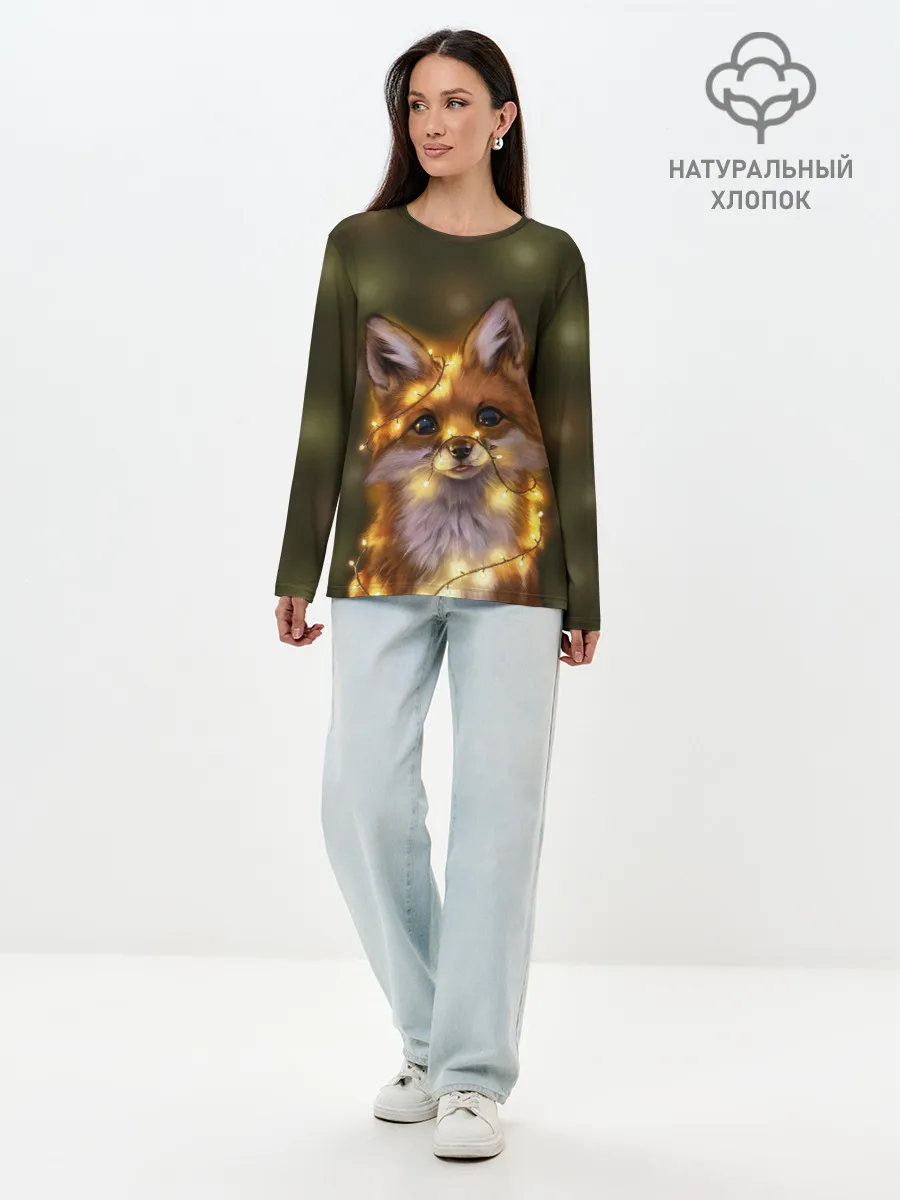Лонгслив женский. Хлопок / Лисёнок и гирлянда