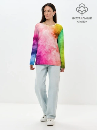 Лонгслив женский. Хлопок / Радужный дым