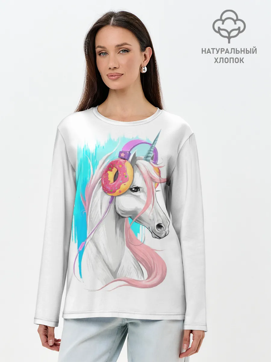 Лонгслив женский. Хлопок / Music Unicorn Art